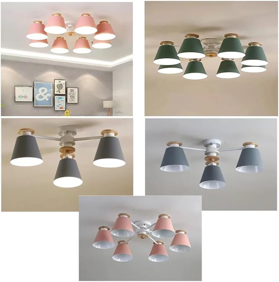 Modern 6-Lights Ceiling Pendant Light Wooden 30 inch Recessed Ceiling Lights Flush Mount Chandelier Lighting for Bedroom, Foyer, Living Room, E26 Yellow Close to Ceiling Light Fixtures