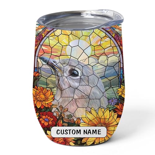 Personalized Name Eastern Bluebird Tumbler 12oz Stainless Steel Vacuum Insulated Cup With Lid - Stained Glass Art Style Custom Gifts for Bluebird Lovers