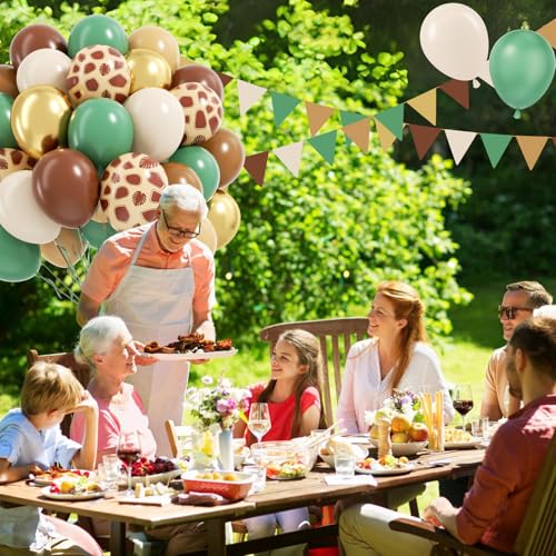 Image of 12inch Safari Balloons with Sage Green Brown Nude and Gold Balloons | Woodland, Jungle Theme, Birthday, Baby Shower Decorations