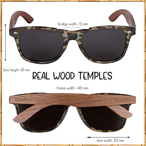 Woodies Camouflage Camo Style Wooden Sunglasses | Dark Black Polarized Lens with Real Walnut Wood Frame | 100% UV Protection2