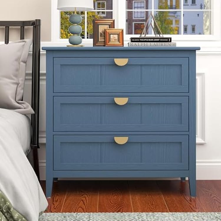 Blue 3 Drawers Dresser for Bedroom - Modern Wood Puerto Rico | Ubuy