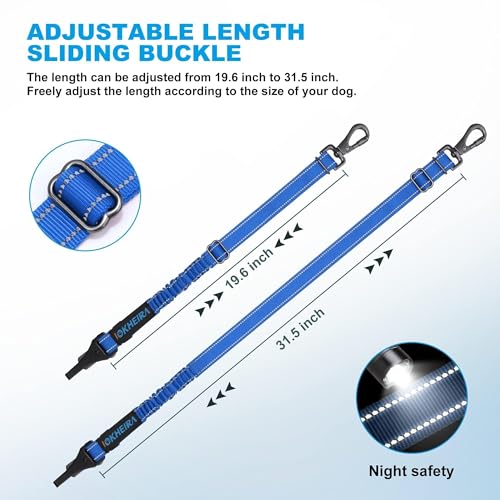 Image of IOKHEIRA Dog Seat Belt 3-in-1 Car Harness for Pets Adjustable Safety Seatbelt Nylon Reflective Bungee Fabric Dog Car Harness with Clip Hook Latch & Buckle, Swivel Zinc Alloy Carabiner (Bule)
