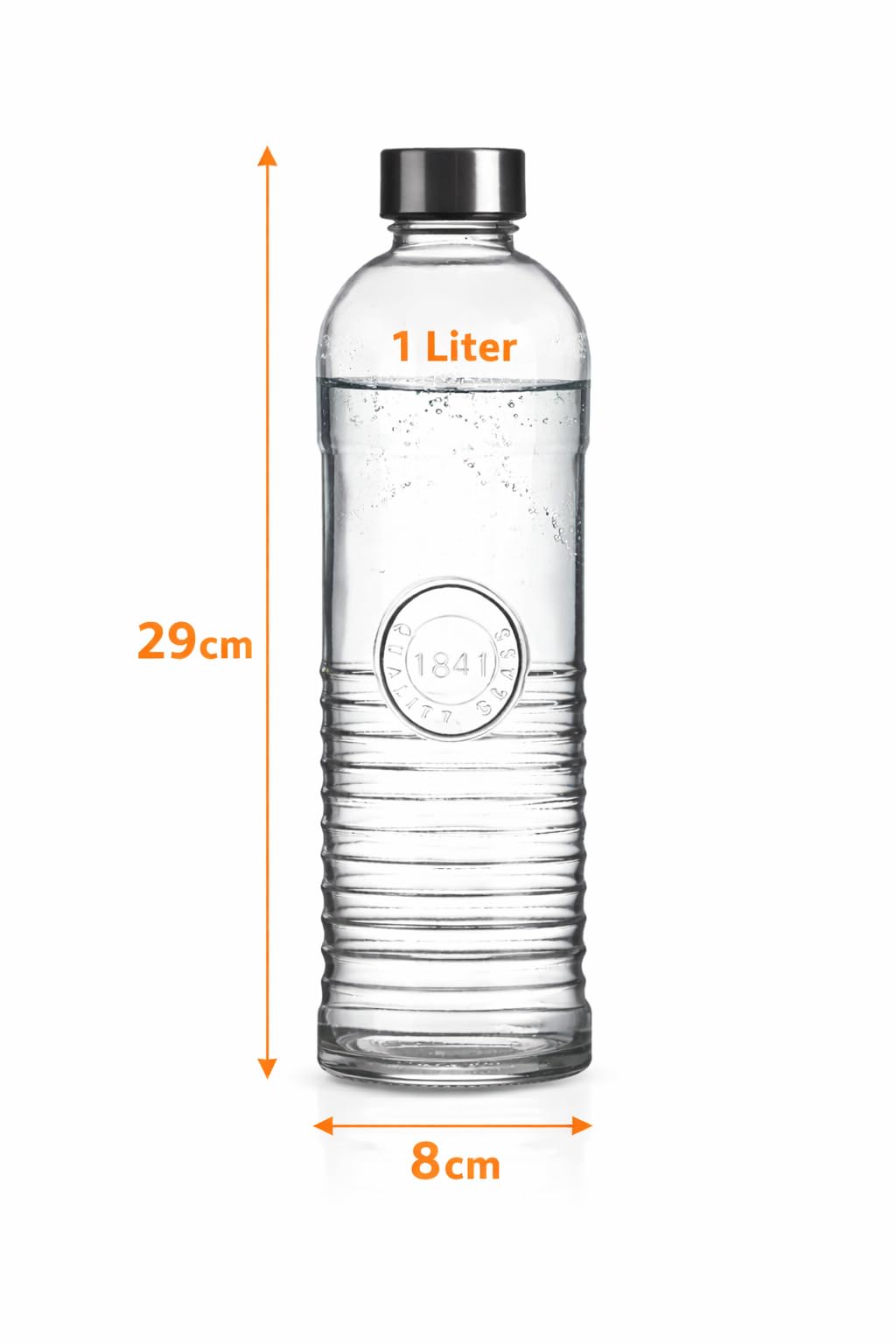 Glas Wasserflasche 1L - Luftdichte Trinkflasche mit Schraubverschluss - Vintage Design für Wasser & Saft - Kühlschrankgeeignet - (3er Set)