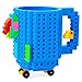 BOMENNE Build-on Brick Mug,Funny Novelty Coffee Mug,Creative DIY Building Blocks Cup,Birthday Party Cups for Kids,Unique Gifts for Christmas,Blue