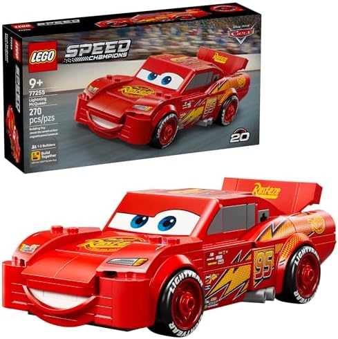 LEGO Speed Champions Lightning McQueen Toy - Disney Pixar Cars Building Blocks for Kids, Boys & Girls, Ages 9+ - Pretend Play Race Car & Bedroom Shelf Display - 77255