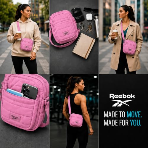 Image of Reebok Womens Crossbody Bags - Lightweight Sling Cell Phone Purse, Quilted Small Crossbody Bags Women