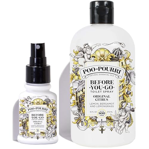 Image of Poo-Pourri Before-You-Go Toilet Spray, Original Citrus, Refill Bottle 16 Fl Oz and 1.4 Fl Oz Spray - Lemon, Bergamot and Lemongrassl