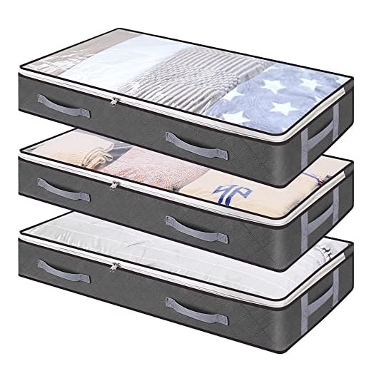 Vieshful 3 Pack Underbed Storage Bags 75L Foldable Clothes Bag Large Capacity Storage Containers with Clear Window Reinforced Handles Zippered Organizer Non-Woven for Comforters Blankets Bedding