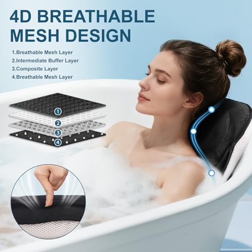 Badewannenkissen Ganzkörper 138x45 cm - Schnelltrocknendes Badekissen mit Kopf- & Rückenpolster - Hautfreundliche Badewannenmatte für Standard Whirlpool Freistehende Wannen