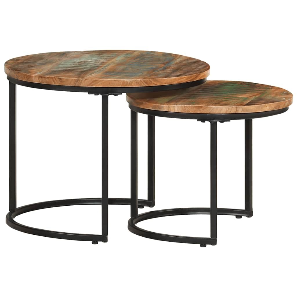 Lot de 2 tables basses en bois vieilli massif, deux tailles