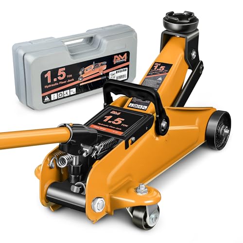 Image of PM PERFORMOTOR Low Profile Hydraulic Trolley Service /Floor Jack, 1.5 Ton (3000 lbs) Capacity, Lifting Range 5.3 inch-12 inch,Orange,PM-TOL-FJ15-OG