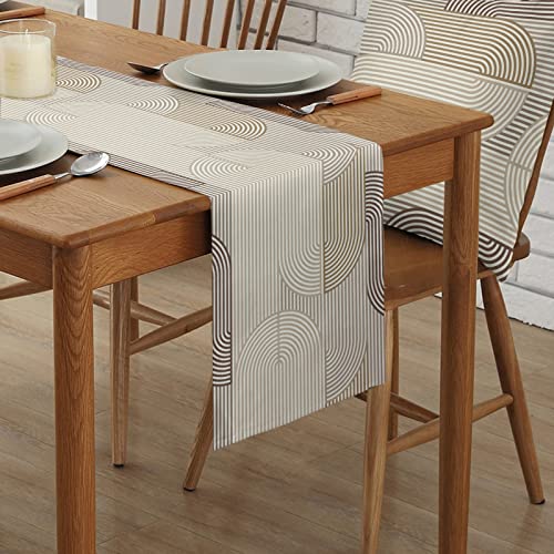 Brown Beige Ombre Table Runner - 120 Inch Long Modern Striped Abstract Art Aesthetics Cotton And Linen Blended Dress Scarves Farmhouse Table Runner For Kitchen Dining, Coffee Table, 13" X 120" #TOP1