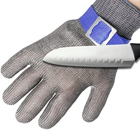 Level 9 Cut Resistant Gloves Stainless Steel Mesh Metal Glove Safety Work Glove for Meat Cutting Oyster Shucking Kitchen Chef Slicing Fish Fillet(Medium)