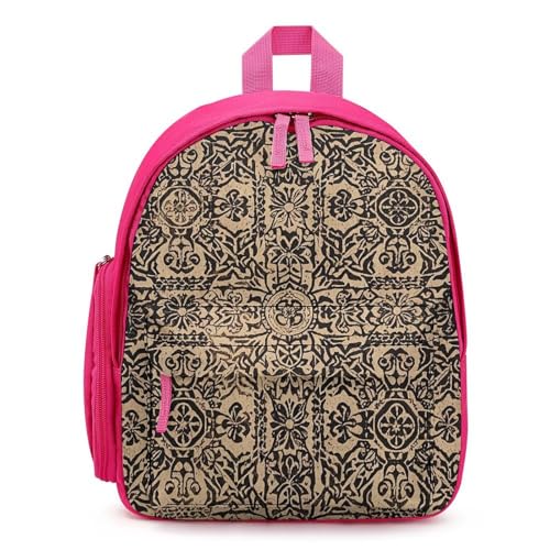 Antique Background Printing Backpack for Men Women, Durable Small Bookbag Lightweight Daypack for Travel, Hiking, Pink-style