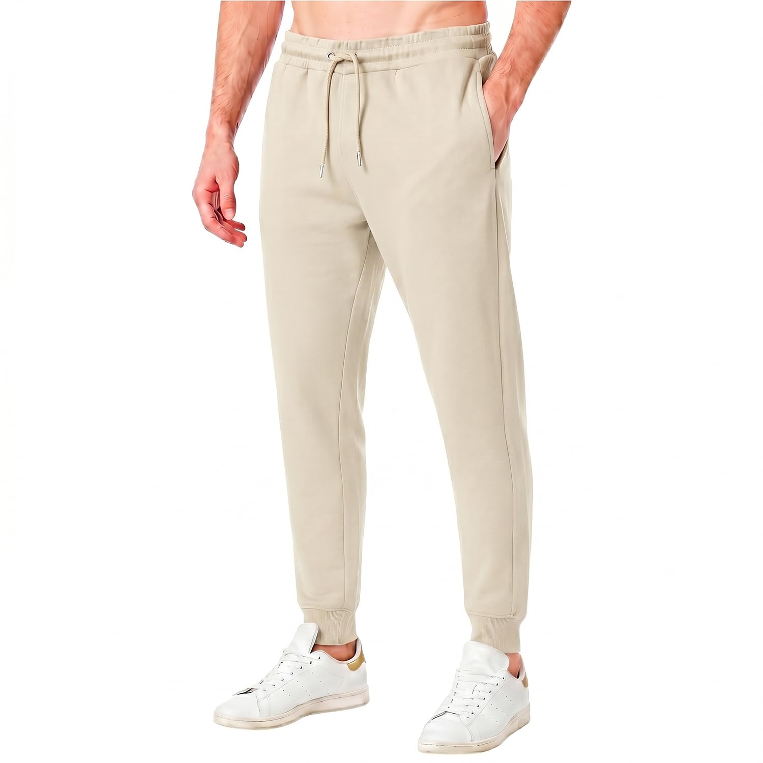 RIPT Men’s Fleece Joggers with Drawstring Waist Cuffed Tracksuit Bottoms with Pockets Soft Touch Sweatpants for Gym & Loungewear (Sand, S)