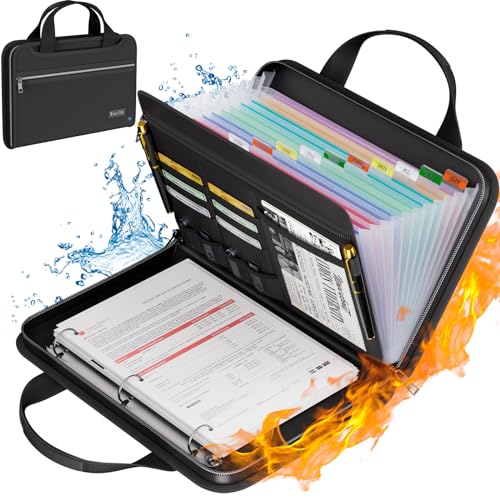 Tamfile Fireproof Accordion File Folder with Handle, Expanding File Folder with 13 Pockets Zipper and Labels, File Folder with 3 Rings, Multiple Pockets, Paper Organizer for A4 Folder by Tamfile - Used condition - CA$25.22