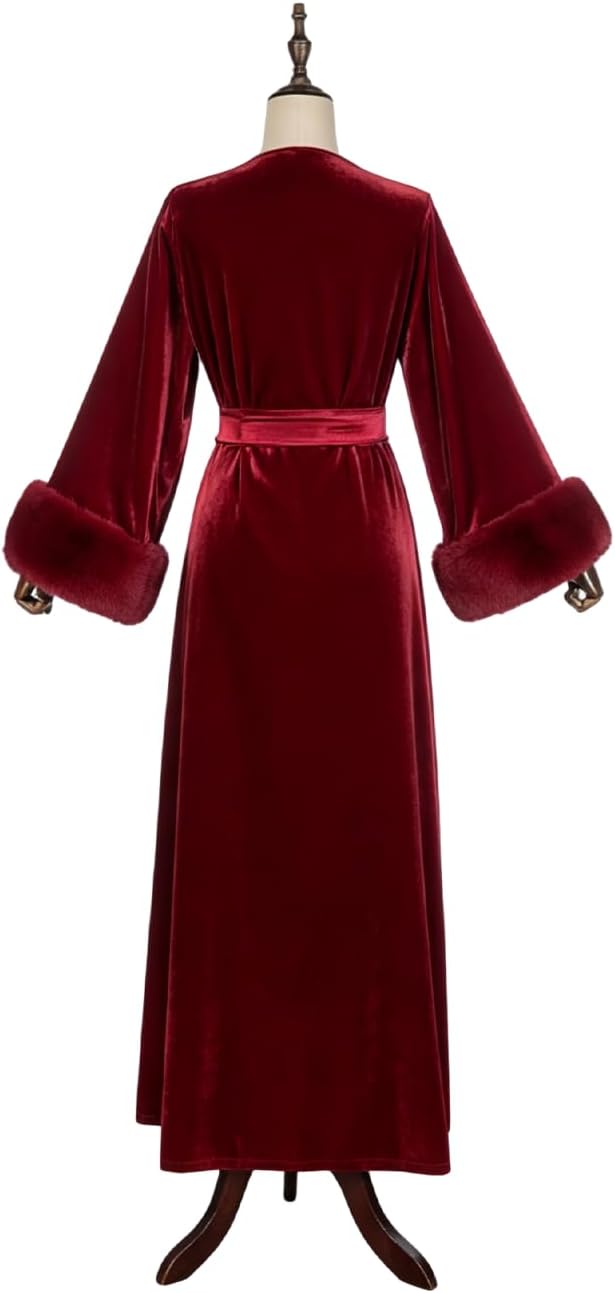 Women's Velvet Bridal Dressing Gown Sleepwear Feather Bridal Robes Sexy Lingerie for Women