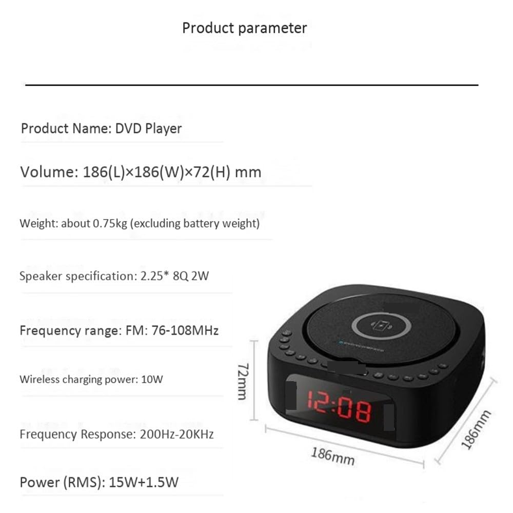 Lecteur DVD Portable, Lecteur DVD CD VCD Machine USB MP3 Haut-Parleur Bluetooth Radio FM Chargeur sans Fil for téléphone Portable