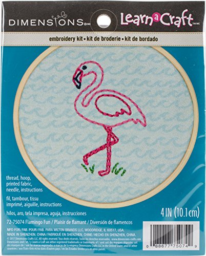 Image of Dimensions 'Flamingo Fun' Short N' Sweet Mini Embroidery Kit for Beginners, 4''