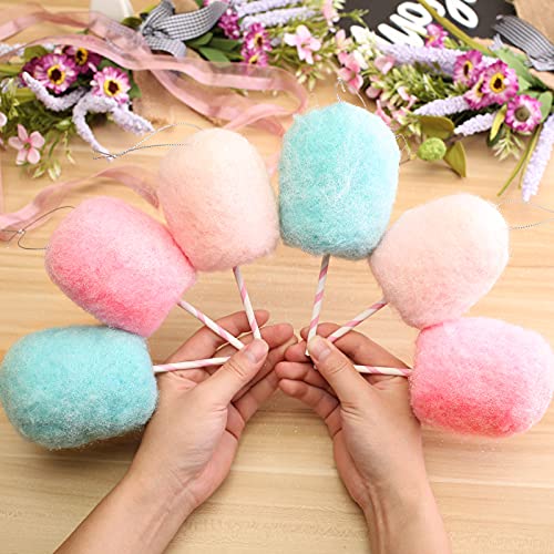 Kewlife Gift Felted Wool Lollipop Christmas Tree Hanging Ornaments - Handcrafted Felt Wool Lollipop Pink White Blue Christmas Ornaments for Home Party Set of 6 Cotton Candy Land Theme