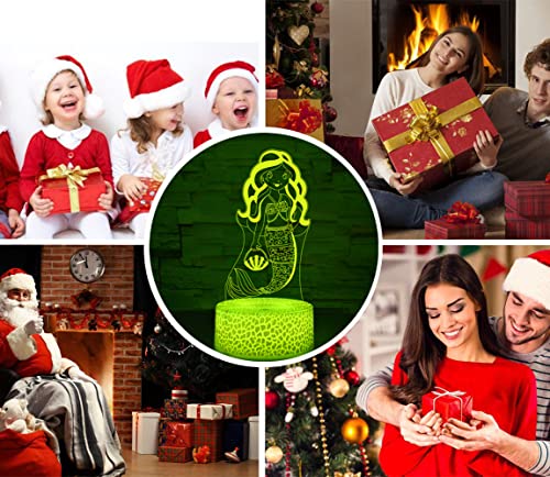 Image of i-CHONY Mermaid Gifts Night Light for Girls,3D Illusion Lamp with Remote & Smart Touch 16 Colors Dimmable Bedroom Decorations Bedside Lamp,Mermaid Toys for Kids Girls Teens Birthday Gift