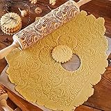 Embossed Wooden Rolling Pin, Embossing Rolling Pin for Baking Fondant, Pizza, Pie, Pastry, Pasta, Dough, Cookies, Suitable Christmas, Father and Mother's Gift