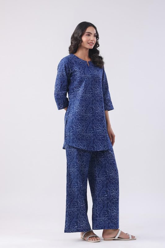 Image of JISORA Women's Cotton Blue Co-ord Set