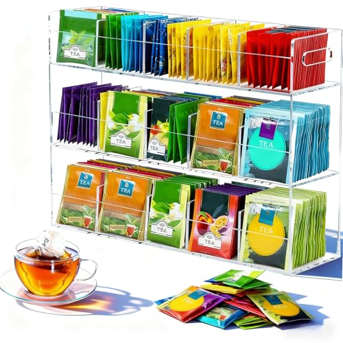 Qivine Organisateur de Sachets de Thé en Acrylique Transparent, Présentoir Thé 3 Niveaux Grande...