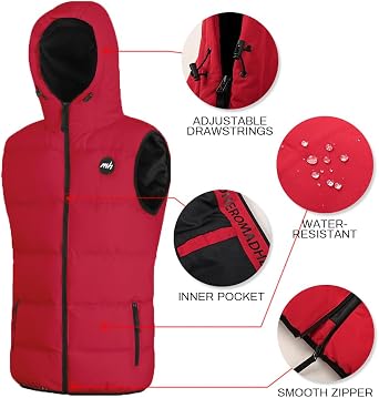 Mywu Mens Puffer Vest with Hood Winter Outdoor Quilted Sleeveless Jacket
