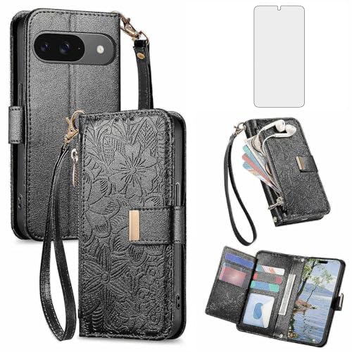 Étui portefeuille pour Google Pixel 9 et 10 Pro avec porte-cartes et fermeture éclair