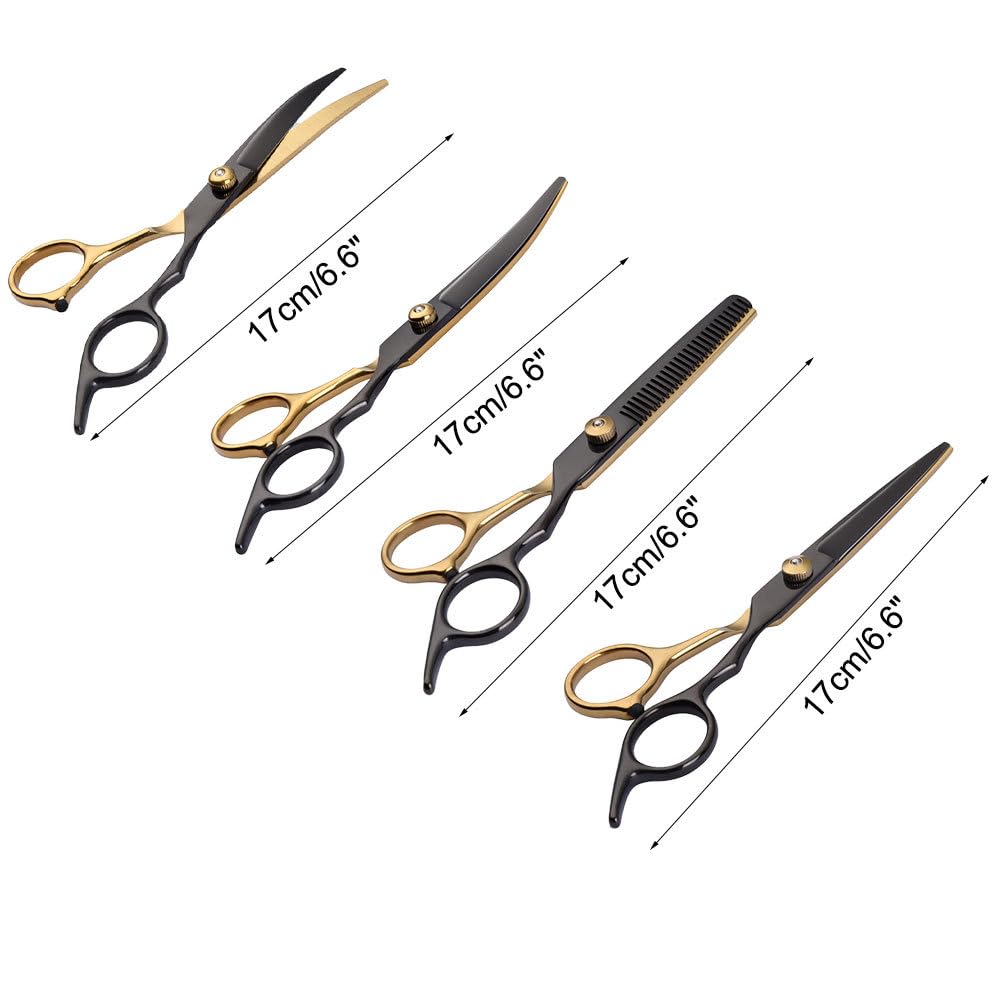 Hundepflege Schere Set, 7-in-1 Tierpflegeschere aus Edelstahl mit Runden Sicherheitsspitzen, Hundeschere Fellschere, Gebogene Katzen Trimmschere für Katzen und Hunde