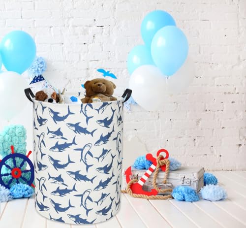Image of Shark Kids Laundry Basket Baby Hamper Shark Toy Storage Bin for Boys Room Decor Baby Nursery Hamper Gift Baskets for Bedroom Bathroom(Blue Shark)