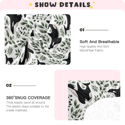 Image of Sea Killer Whale White Crib Sheets Soft Breathable Fitted Baby Crib Sheets Mattress Cover for Girls Boys, 52 inch x 28 inch x 9 inch