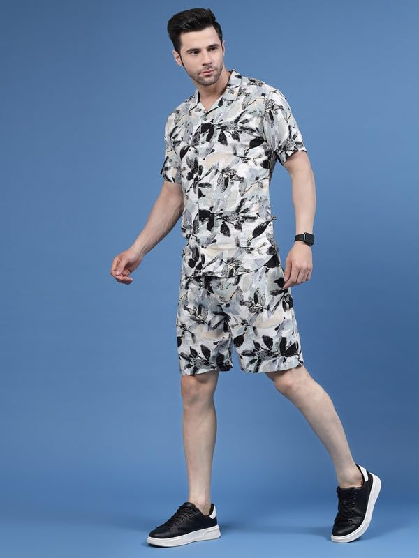 Image of RIGO Printed Co-Ord Set for Men's | Casual Shirt & Shorts Night Suit Set | Lounge-Wear Nightdress Pajama Set for Men's | Night Wear, Beach Wear, Vacation Wear Outfit - Rayon, Multicolor