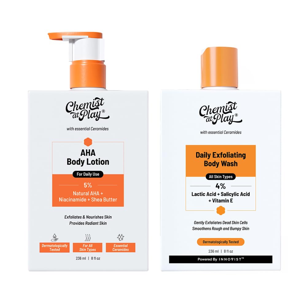 Chemist At Play AHA Body Lotion & Exfoliating Body Wash Combo | With Niacinamide, Shea Butter, Lactic Acid & Vitamin E | For Exfoliating Dead Skin, Deep Nourishment & Smooth, Radiant Skin | 2 x 236ml-picture-34
