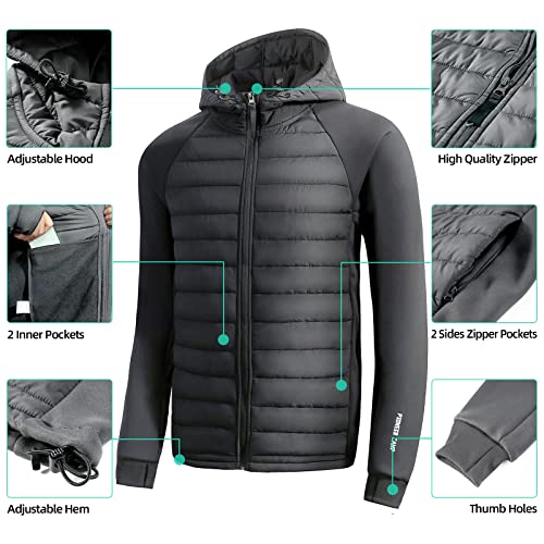 Pioneer Camp Men's Lightweight Puffer Running Jacket Waterproof Winter Down Jacket Hooded Insulated Puffy Thermal Hybrid Coat3