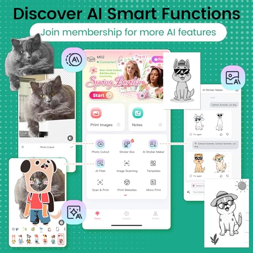 Image of Phomemo Mini Sticker Printer, M02 Portable Mini Printer Sticker Maker | Bluetooth Mini Thermal Printer, Print Pods Pocket Printer for Creative & Study, Mini Printer for Gifts, Labels, Photos, Cyan