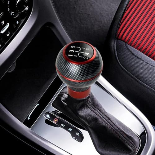Image of AutoBizarre 5 Speed Aluminum Base Metal Ring Carbon Fiber Gear Knob Gear Shifter Handle Knob for All Manual Transmission Cars (Red)