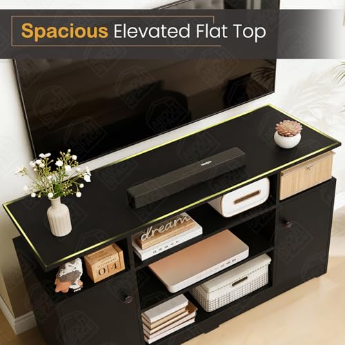 Image of ABOUT SPACE TV Unit - Engineered Wooden TV Stand with Adjustable Shelf Storage Cabinet with Door for Console, Home Theatre, Books for Living Room - DIY Entertainment Unit for 32-50 Inch - Black
