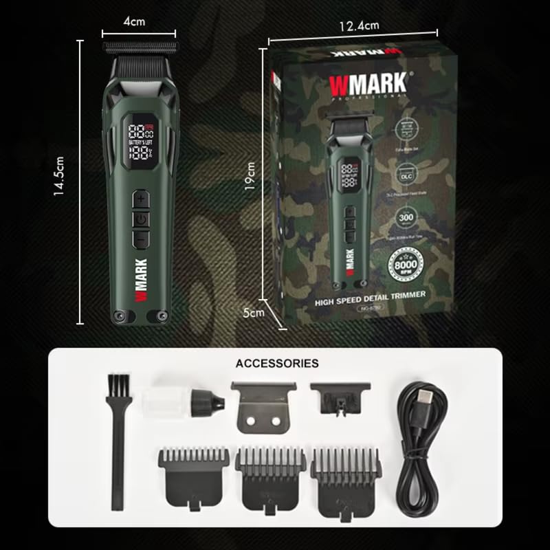 Image of WMARK NG-8280 Premium 6000-8000RPM 5 Speed Digital Display DLC coating Blade Pro Li Outliner Cordless T Blade Hair Clipper 0 Gap Outlining for Barber Runtime 300min, With Extra Blade Set, Model 34