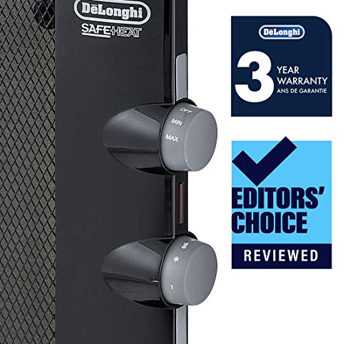 De'longhi Mica Thermic Panel Heater, Full Room Quiet 1500W, Freestanding/Easy Install Wall Mount, Adjustable Thermostat, 2 Heat Settings, Black, Hmp1500 #TOP1