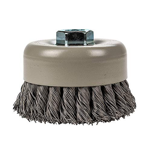 Image of Forney 72868 Wire Cup Brush, Twisted /Knotted Wire, Double Row, Industrial Pro 4 inch x .020 inch Wire with 5 /8 inch-11 Arbor
