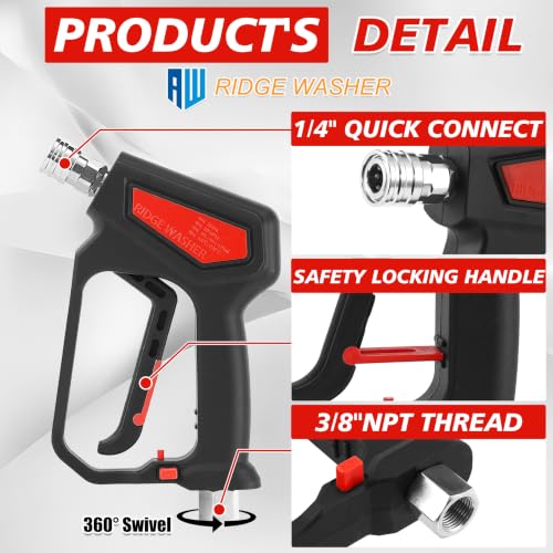 Image of RIDGE WASHER Pressure Washer Gun 5000 PSI, 1 /4'' Quick Connector | Power Washer Short Gun with 3 /8 inch Quick Connect, 12 GPM, M22 Fitting