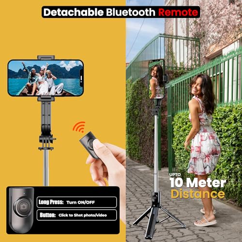 Image of WeCool Selfie Stick with 7section Telescopic Pole extendable Upto 45inches,Detachable Wireless Bluetooth Remote for Photoshoot & Vlogging, Compatible with iPhone & Android