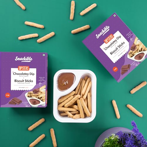 Image of Snackible Dipsters Chocolatey Dip with Biscuit Sticks (Pack of 24) - 24x30gm | Baked | Biscuits & Dip | Chocolate | Healthy Dip