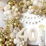 40.Geburtstagsdekorationen: Goldenes Banner, Sandweiß-Gold-Beige Ballons, Bohömisches Zubehör für Frauen & Männer