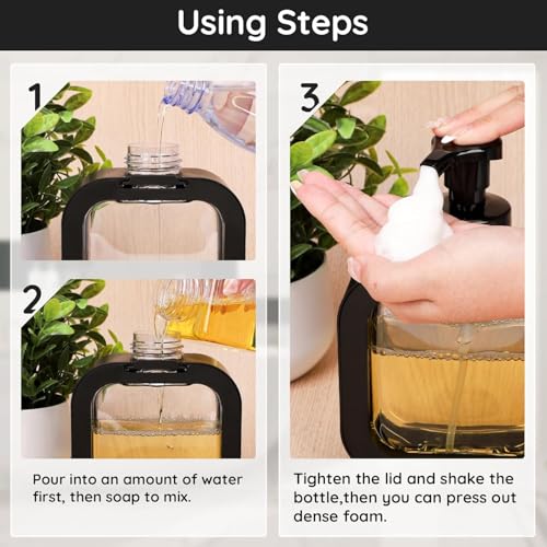 Image of Black Foaming Soap Dispenser Bottle - 300ml Refillable Pump Container for Hand Soap, Shampoo, Face Cleanser & More - Modern Square Design for Bathroom, Kitchen, Travel Use 1pc