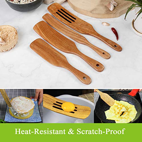 Spurtles Kitchen Tools, Acacia Wood Spurtles Kitchen Set,Wood Cooking Utensil, 100% Healthy Hard and Durable Wood Kitchen Utensils For Salad Stir, Cake Make and Pan-Fried Steak - Thumbnail 4