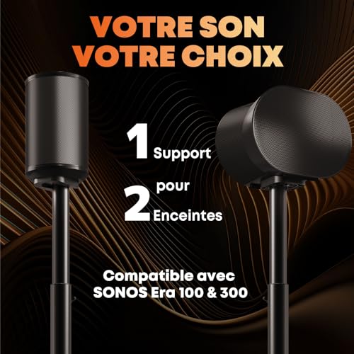 Support d'Enceinte de Bureau avec Gestion Câbles Cache Pied Réglable pour Sonos Era 100/300