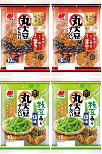 三幸製菓 丸大豆せんべい 旨口醤油味・枝豆香る塩味 黒大豆入り 各2袋 計40枚(10枚入り×4袋)